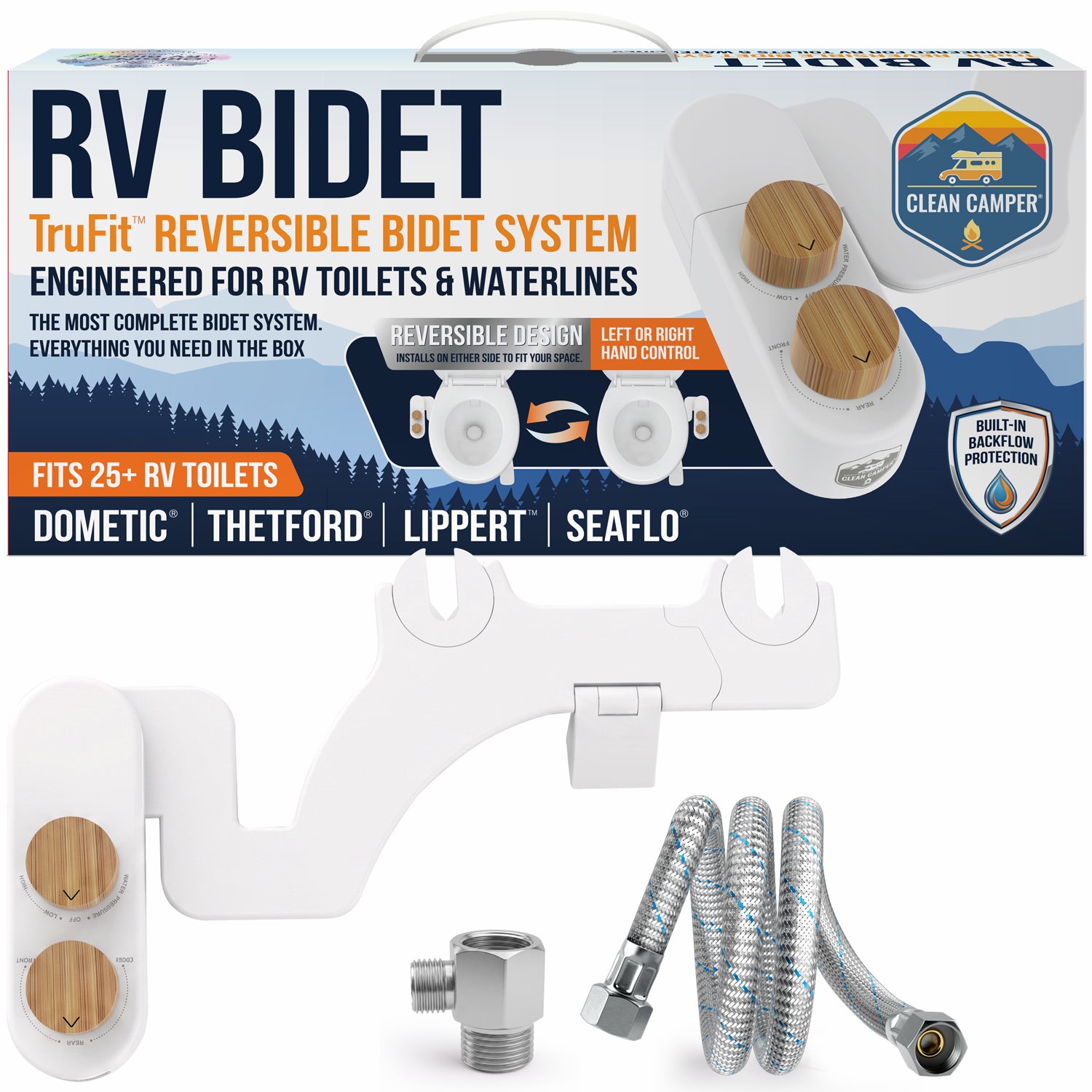 Clean Camper TruFit™ Reversable RV Bidet – Fits 25+ Dometic, Thetford, Lippert, SeaFlo &  RV Toilets