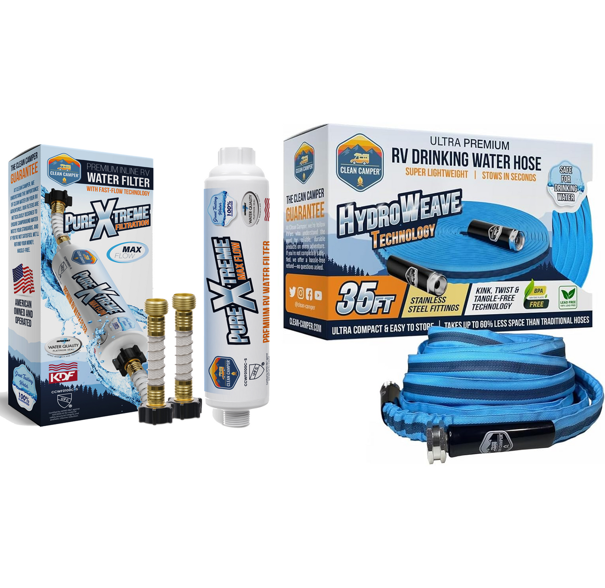 Clean Camper RV Flexible Drinking Water Hose & Water Filter Bundle